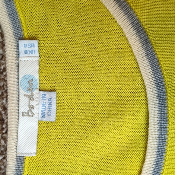 Boden Wool Yellow Short Sleeve Fine Gauge Knit Gray White Crewneck Sweater US4/S - Picture 3 of 17